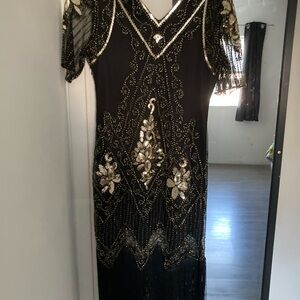 Glamorous Black and Gold Midi Dress